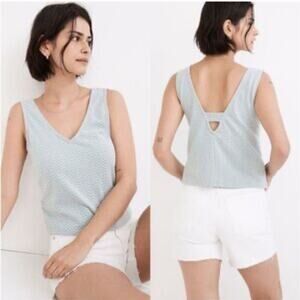 Madewell Jacquard Peekaboo-Back Crop Top Tank Size XS Teal Soft Girl Coquette